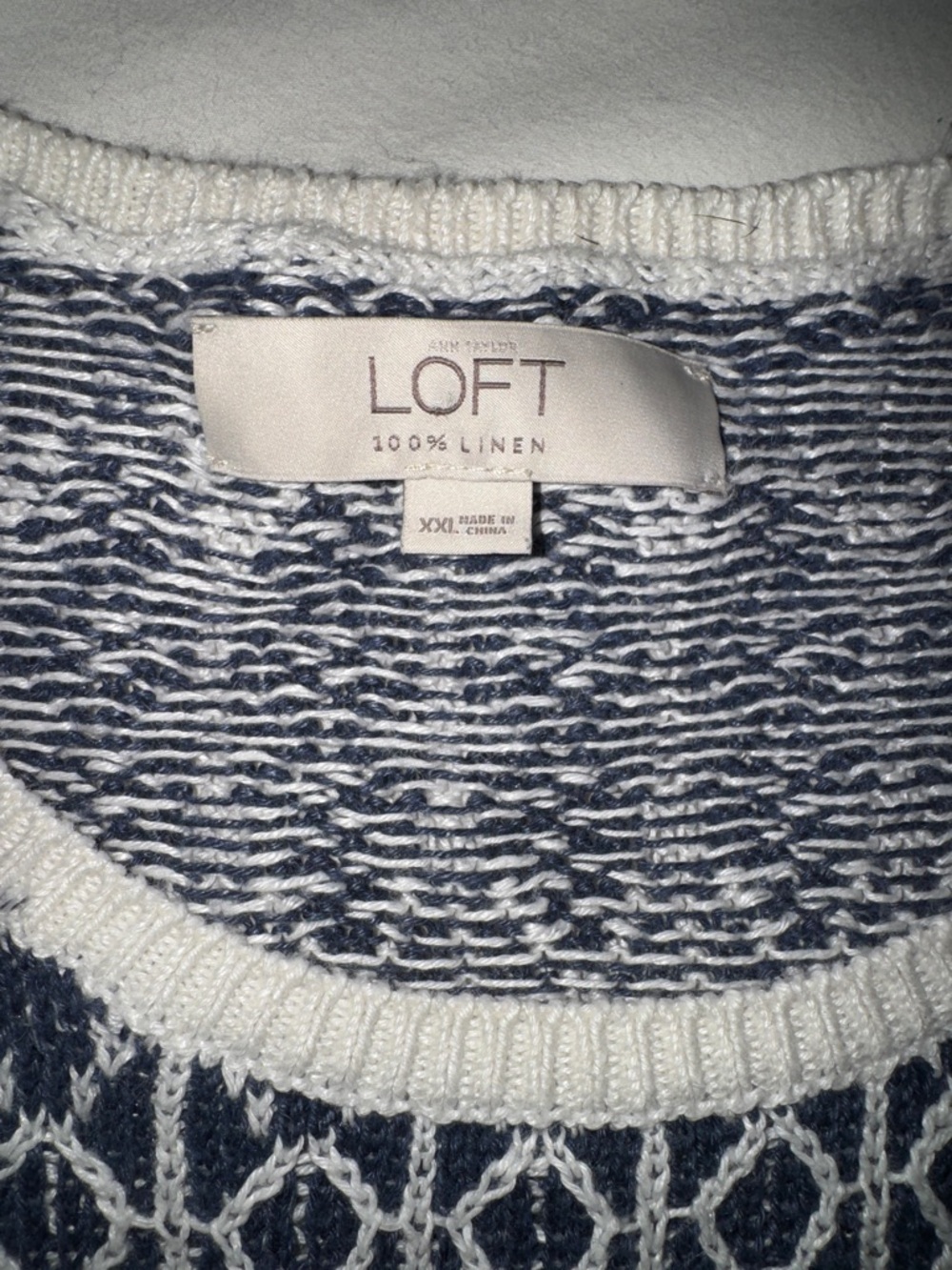 LOFT Navy and Cream Linen Sweatet - Picture 4 of 9